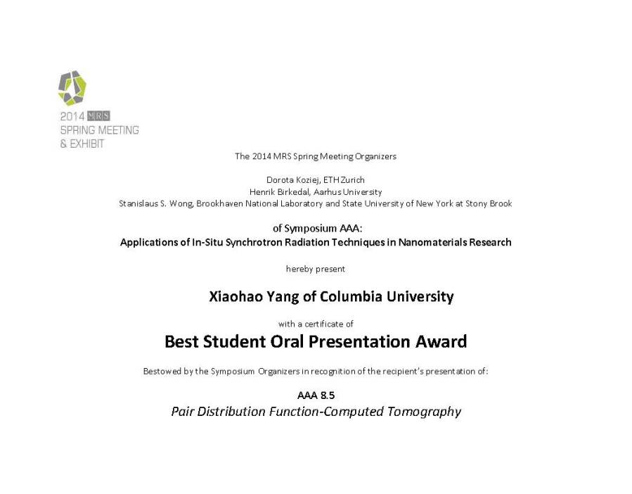 XiaohaoYang_MRS2014_cert